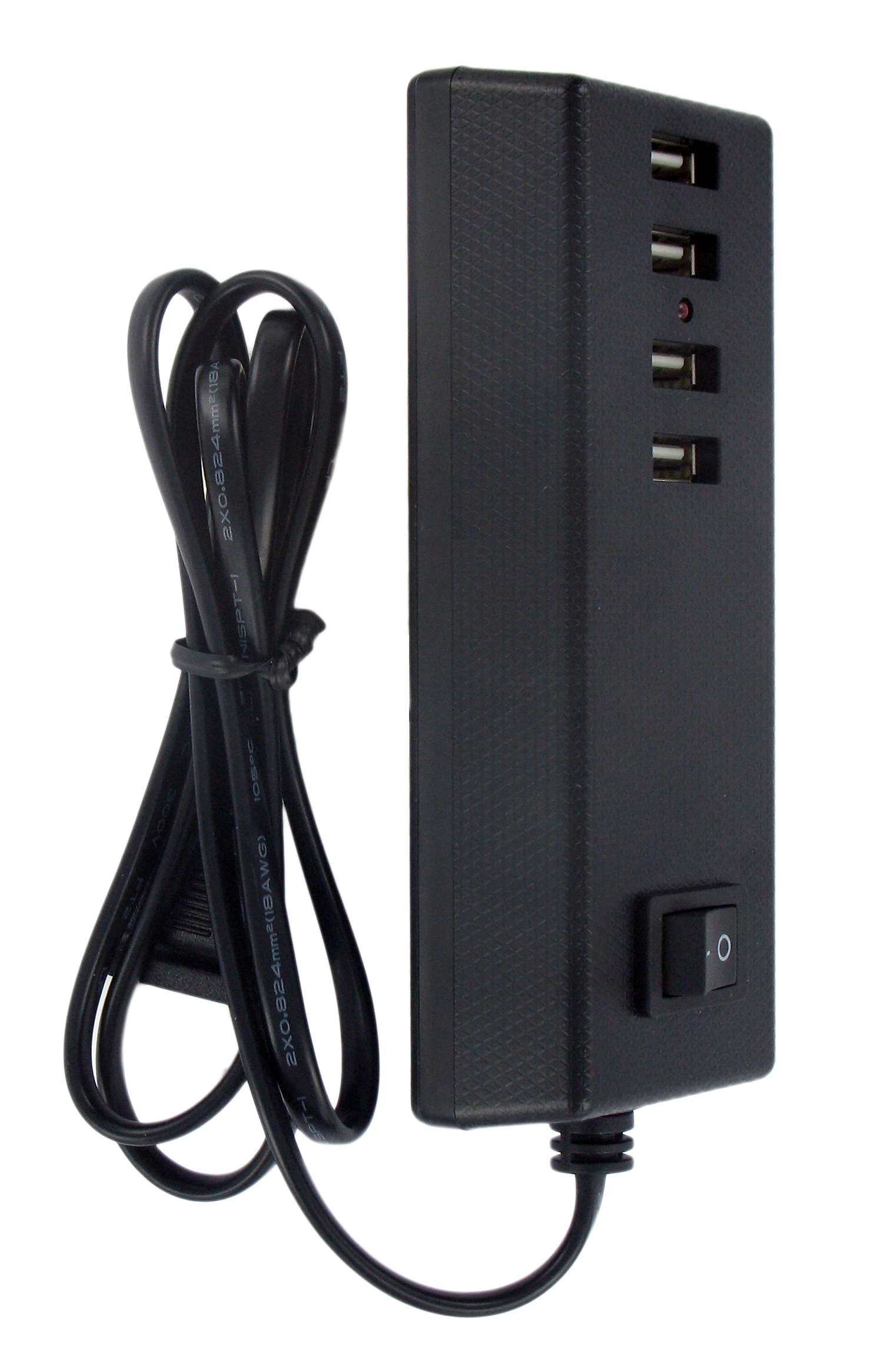 MULTIPRISE 4 PORTS USB AVEC INTERRUPTEUR ET CABLE SECTEUR 1M POUR 4  TELEPHONES PORTABLES.